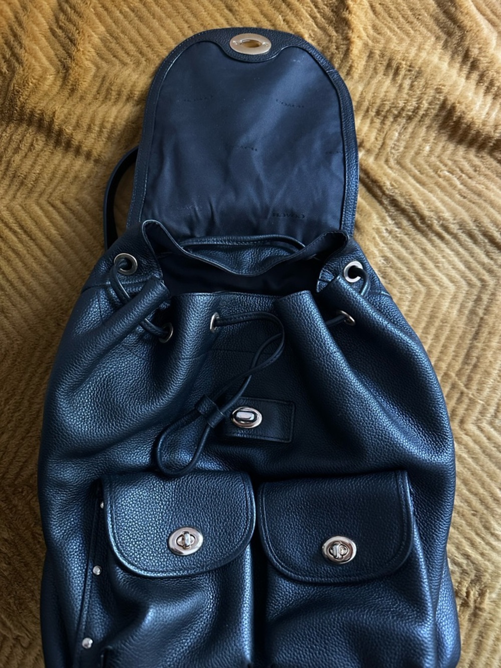 Coach Black Pebbled Leather Backpack with Gold Hardware - Picture 3 of 7